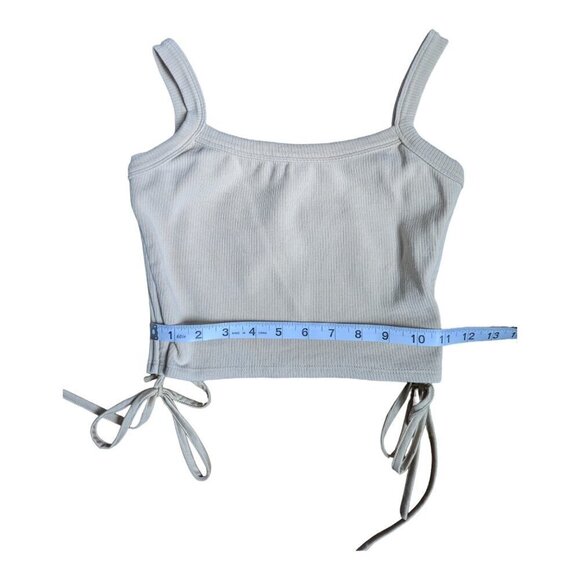 Tiger Mist Beige Cropped Ribbed Tank Top with Side Bows Women Size Small - Picture 3 of 5